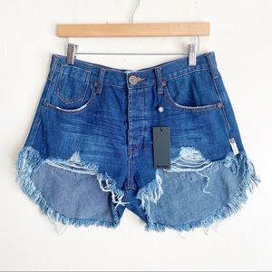 NWT One Teaspoon Distressed Button Fly Dark Blue Wash Size 27